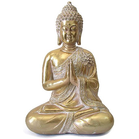 Buda Dourado Namastê 32cm - Gratidão e Prosperidade