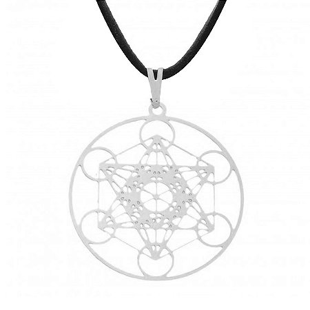 Colar Gargantilha Cubo de Metatron 30mm - Prateado