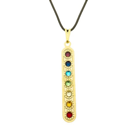 Colar Gargantilha 7 Chakras 33mm Cordão Fino - Dourado