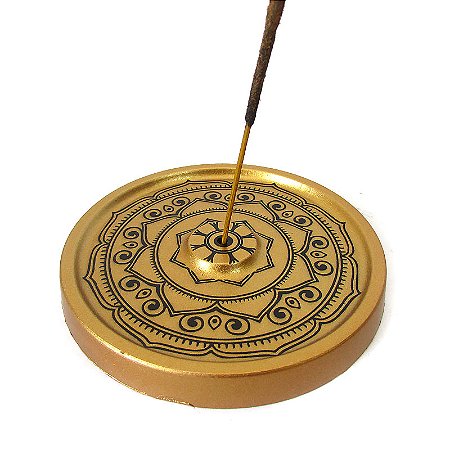 Incensário Redondo Dourado 9cm - Mandala Indiana