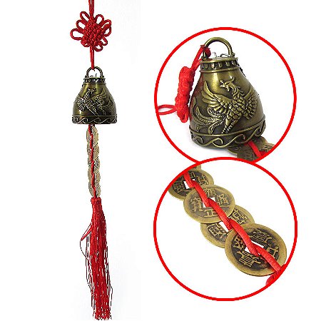 Móbile Sino Feng Shui da Prosperidade com Moedas 40cm - Fênix