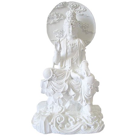 Deusa Kuan Yin Branca Sentada ao Luar 19cm - Sabedoria Divina