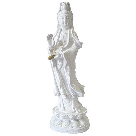 Kuan Yin Branca em Pé 21cm - Guardiã do Sagrado Feminino e da Cura Interior