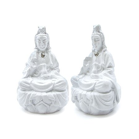 Dupla de Mini Kuan Yin Branca 6cm - Paz e Proteção