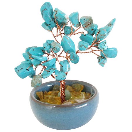 Mini Bonsai de Pedra Turquesa 10cm - Proteção, Comunicação e Alinhamento Espiritual