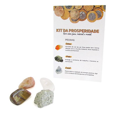 Kit da Prosperidade com Citrino, Pirita, Olho de Tigre e Cristal - Abundância, Sucesso e Foco