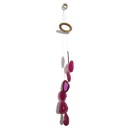 Móbile de Pedra Ágata Rosa 90cm - Harmonização com 7 Pedras Naturais
