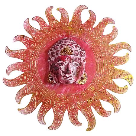 Mandala de Parede Buda Sol Vermelha 39cm - Iluminação, Harmonia e Energia Vital