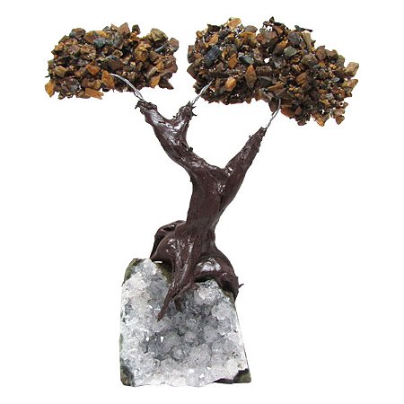 Árvore de Pedra Olho de Tigre com Drusa de Cristal P 15cm - Foco, Proteção e Prosperidade