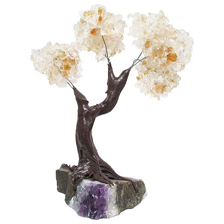 Árvore de Cristal Citrino com Drusa de Ametista P 12cm - Prosperidade e Vitalidade