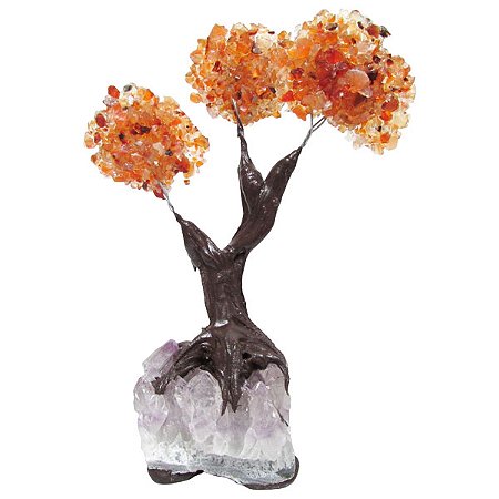 Árvore de Cristal Ágata de Fogo com Drusa de Ametista P 15cm - Proteção, Coragem e Energia Transformadora