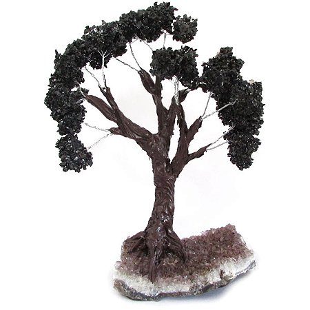 Árvore de Pedra Turmalina Negra Bruta com Drusa de Ametista GG 35cm - Proteção e Purificação