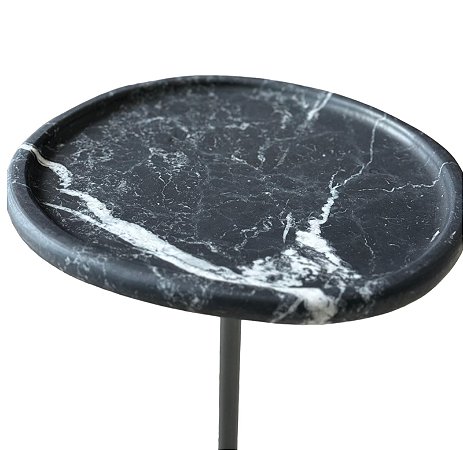 MESA LATERAL ATOL 55 TAMPO PEDRA NERO PRETO METAL CINZA - CORBELLI