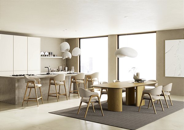 CONJUNTO MESA AURORA SLIM 1,80X1,00 COM 6 CADEIRAS - NOMADESIGN