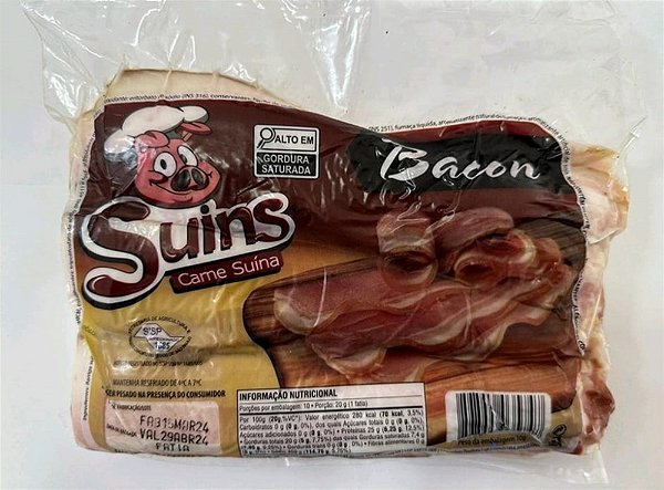 Bacon Fatiado Medalhão (Barriga) Pacote 1 kg - Suins
