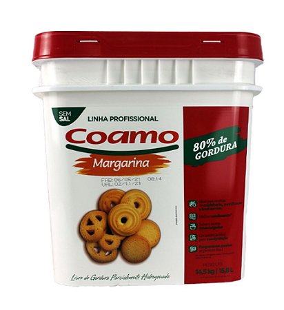 Margarina sem Sal 80% de Lipídeos Balde 14,5 kg - Coamo