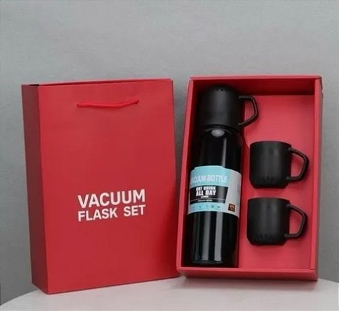 Kit Garrafa Térmica Vacuum Flask Series 500ml ZM Preto