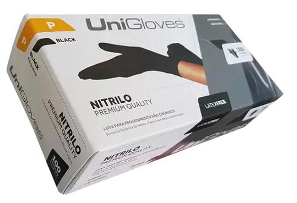 UniGloves Luva Preta  Nitrílica P 100un