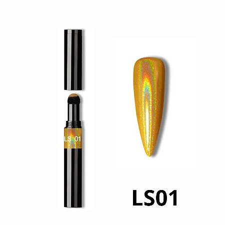 Caneta Pó Cromo Dourada Holográfica LS01