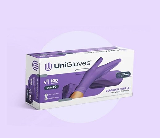 UniGloves- Luva M de látex Roxo para procedimento (pouco pó) 100UN