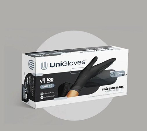 Unigloves-Luva de látex P Preta para procedimento (pouco pó) 100UN
