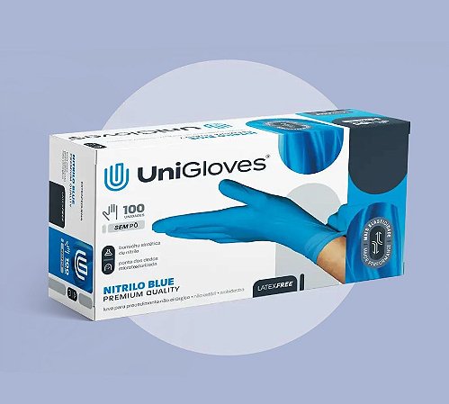 Unigloves-Luva Nitrilica P Azul para procedimento (sem pó)100UN