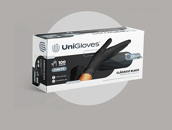 UniGloves- Luva EP de látex Preta para procedimento (pouco pó) 100un