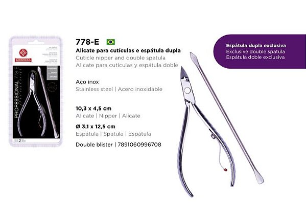 Mundial Alicate de Cutícula 778-E com Espatula Inox Afiado