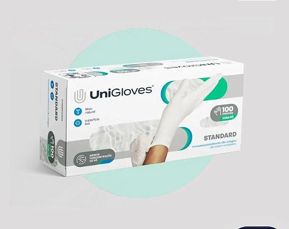 Unigloves Luva P de látex Branca para procedimento Standard (pouco pó) 100UN
