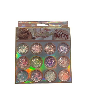 Kaisa Kit 12 Peças Glitter Flocado Tons Pastel