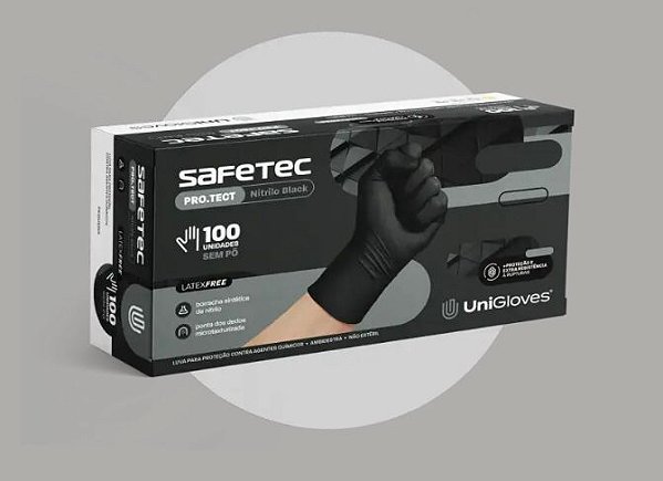 UniGloves Luva Nitrílica  G Preta para Proteção Química Safetec (sem pó)