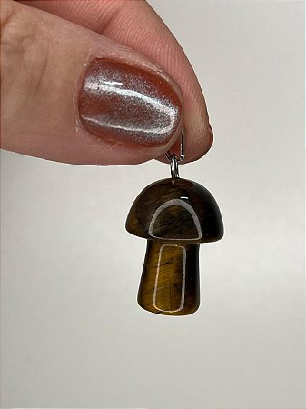 Pingente Cogumelo de Olho de Tigre - Proteção Contra Mau-olhado e Inveja, Coragem, Autoconfiança