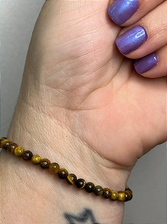 Pulseira Olho de Tigre Esfera 4mm - Proteção Contra Mau-olhado e Inveja, Coragem, Autoconfiança