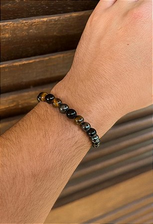 Pulseira Tripla Proteção - Hematita, Obsidiana e Olho de tigre 8MM