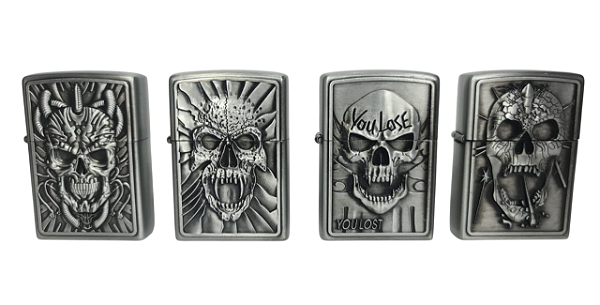 Isqueiro de metal Vintage estilo Zippo atacado Coleção Caveira Silver