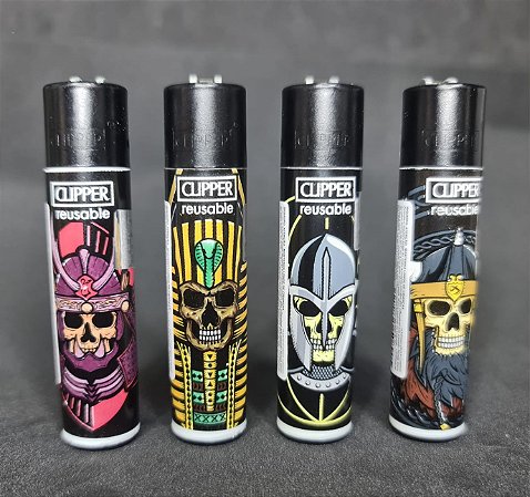 Isqueiro Clipper atacado coleção nova Ancient Skulls com 24 unidades