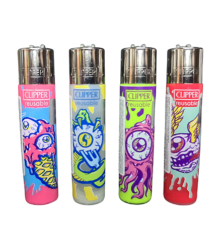 Isqueiro Clipper atacado coleção nova Monster Eyes com 24 unidades