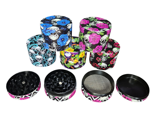 Triturador de metal Caveira 4 partes diversas estampas