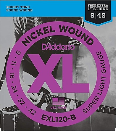 Encordoamento Para Guitarra .009 Com Corda Extra PL009 D'Addario XL Nickel Wound EXL120-B