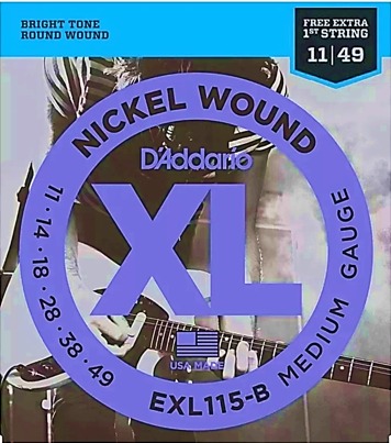 Encordoamento para guitarra 0.11 - EXL115 6 CORDAS BLUES/JAZZ/ROCK .011-.049 - CORDA MI EXTRA - D'ADDARIO