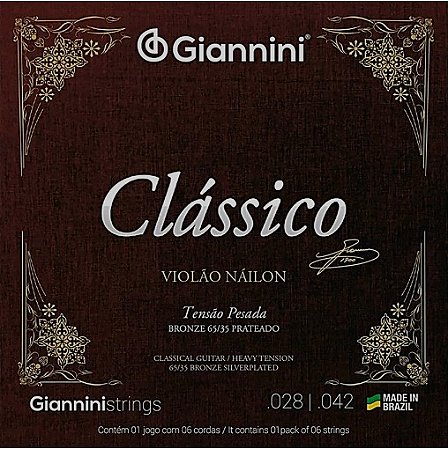Encordoamento para violão nylon Gianinni Clássico tensão pesada 0.28