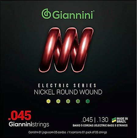 Encordoamento para Baixo 5 Cordas Giannini Bass 045/130