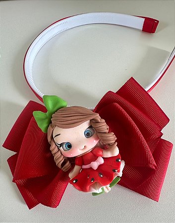 Presilha Laço infantil com aplique de biscuit