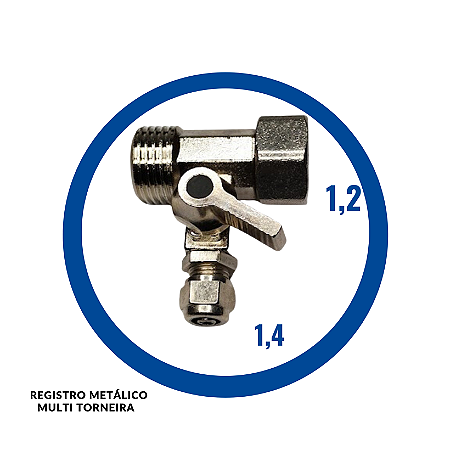 Registro Metálico Multi Torneira RM 1/2" – Saída Rosca Fêmea 1/2" com Engate Rápido 1/4" para Purificador