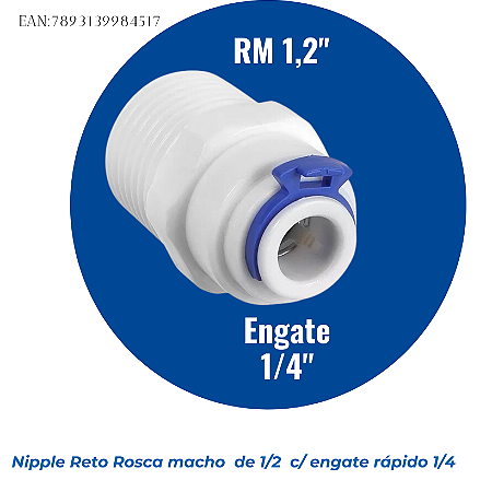 Niple Reto Rosca Macho 1/2" com Engate Rápido 1/4"