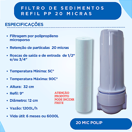 Filtro de Sedimentos PP 20 Micras – Refil 9"