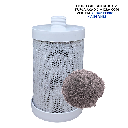 Refil Carbon Block 5" Tripla Ação, Bactericida Com Zeólita