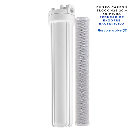 Filtro Slim 20" Refis Carbon Block Redução de Enxofre 40 Micra