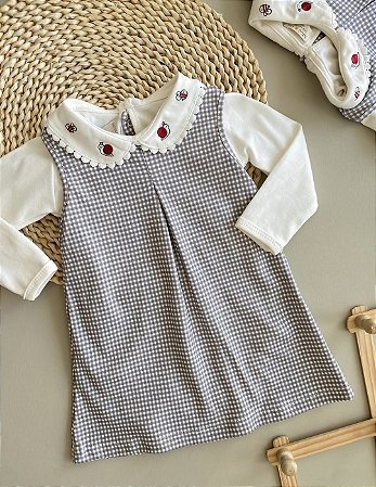 Romper Vestido Manga Longa Xadrez Tulipa Vermelha