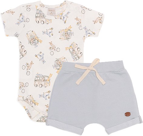 Conjunto body e shorts bichinhos transportes